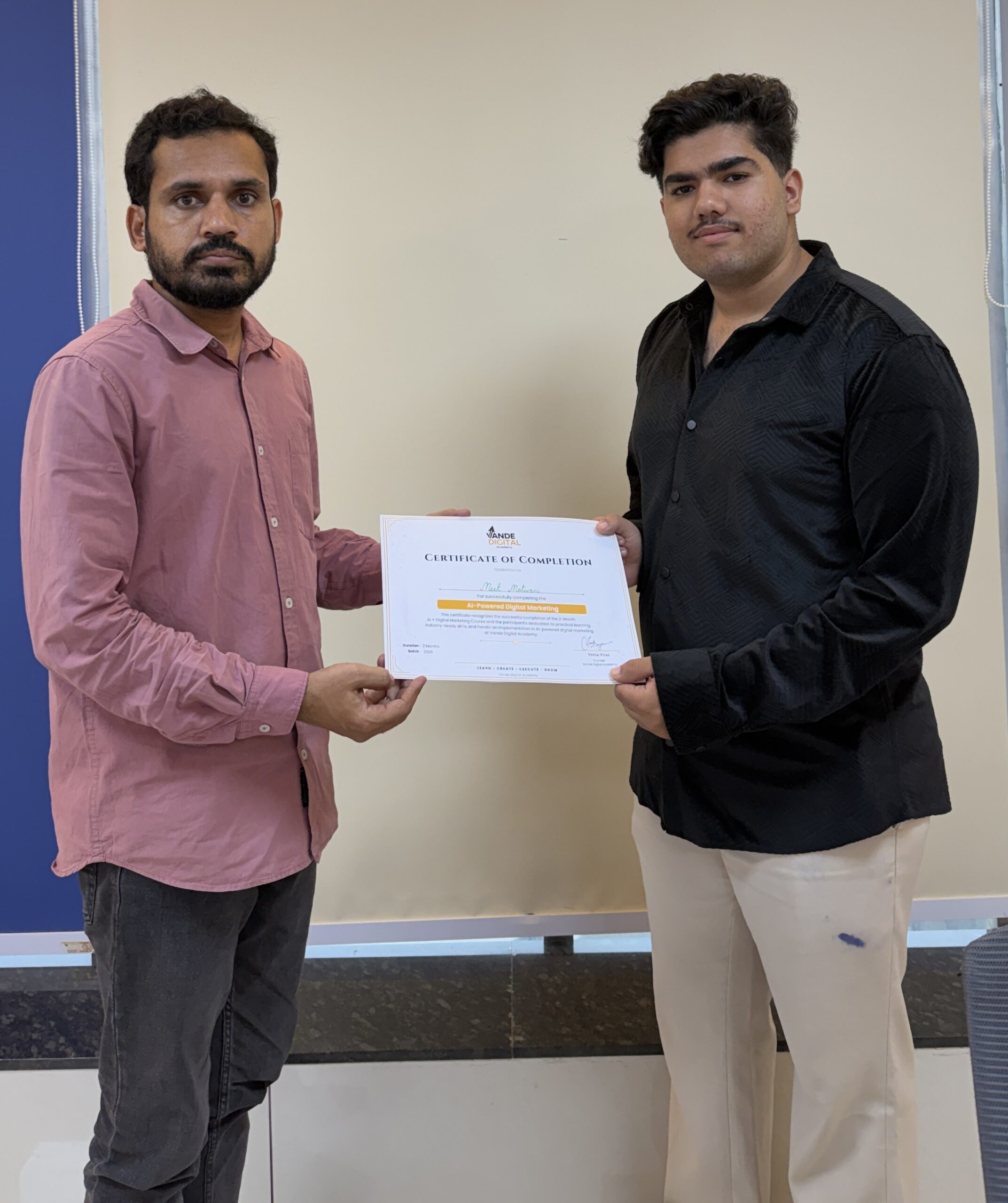 Vande Digital Academy Certificate Presentation