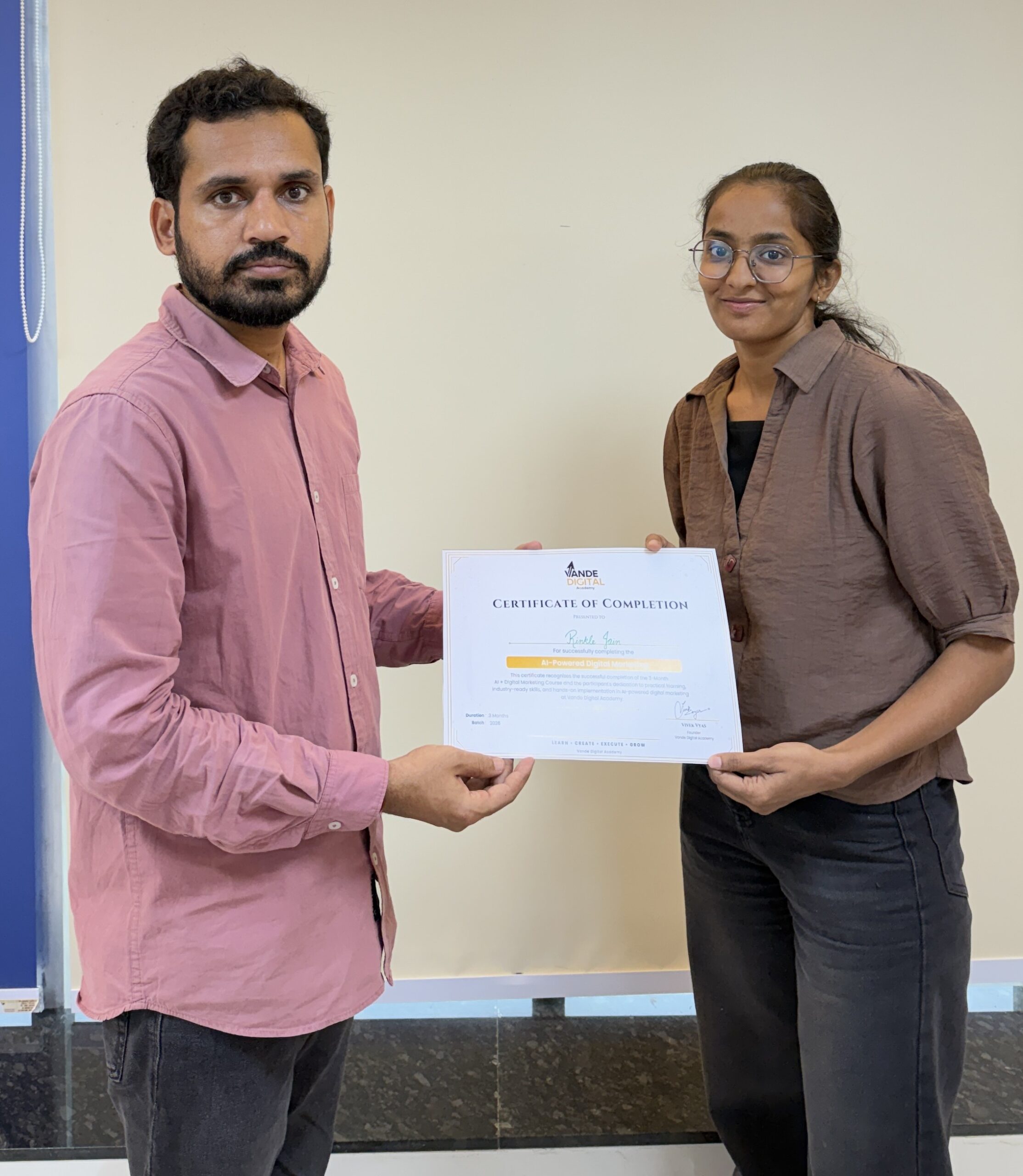 Vande Digital Academy Certificate Presentation